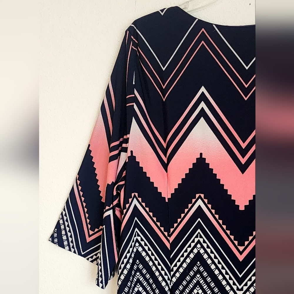 Sandra Darren Women's Shift Dress Pink Blue White Pullover 3/4 Sleeve Sz 18W - Picture 7 of 10